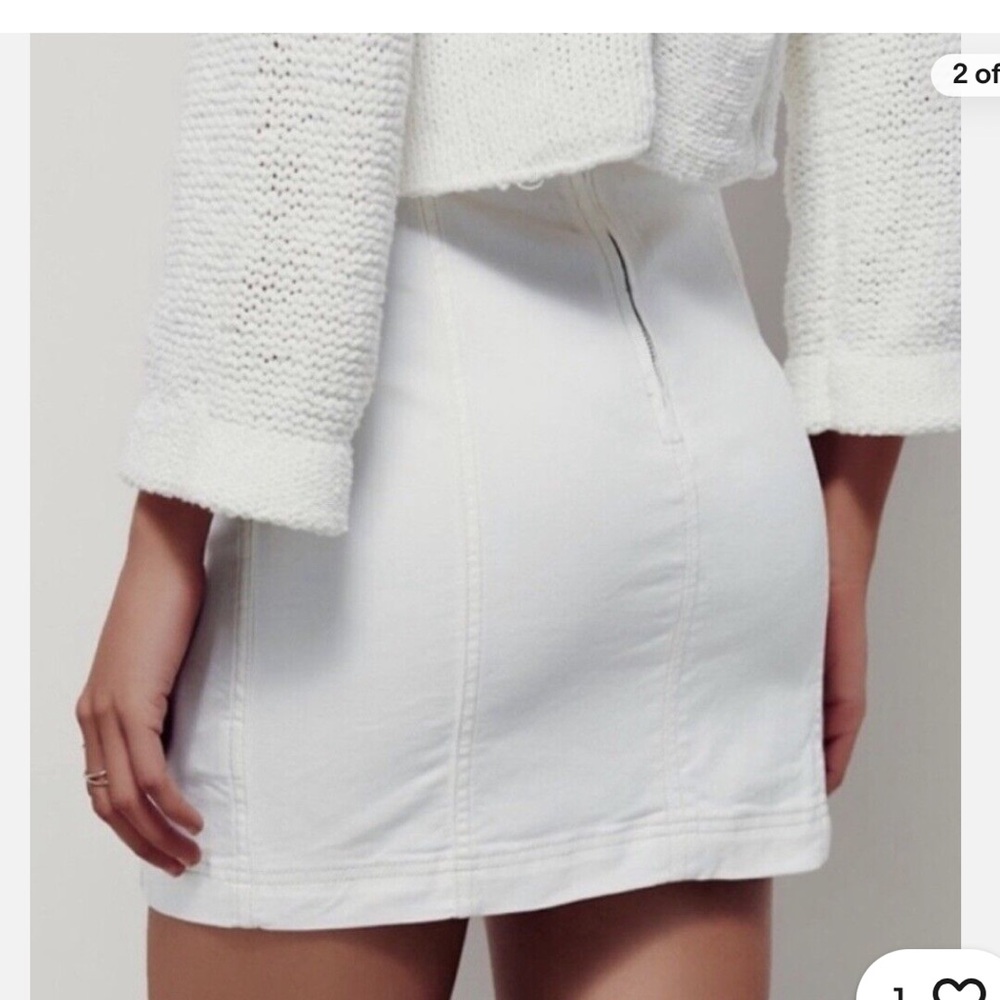 Free people white denim mini skirt